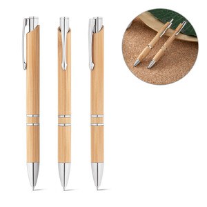 Bamboo ball pen with clip and metal trim - Egotier 81011