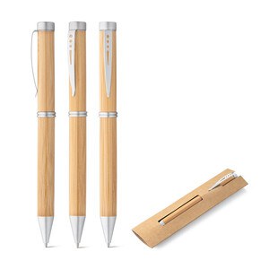Bamboo ball pen with twist mechanism and metal clip - Egotier 91339