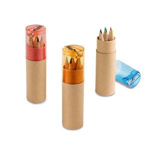 Pencil box tube with 6 coloured pencils and sharpener - Egotier 91751