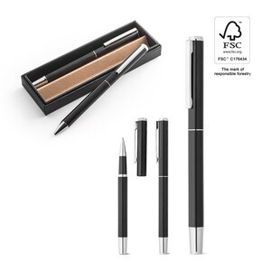Roller and ballpoint pen set in aluminium 94% rAL) with clip - Egotier 91782