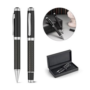 Roller pen and ball pen set in metal and carbon fibre with twist mechanism - Egotier 91835