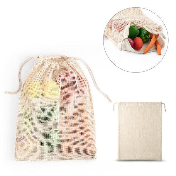 100% cotton bag (120 g/m²) with 100% cotton mesh on the front (100 g/m²)