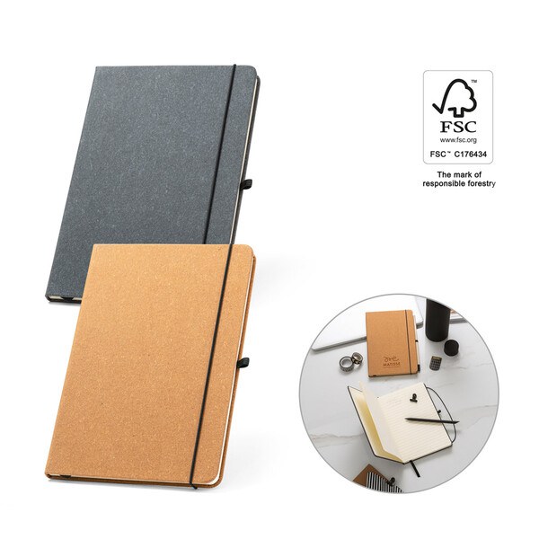 A5 notebook with rigid cover in leather (70% recycled) with lined sheets - Egotier 93087