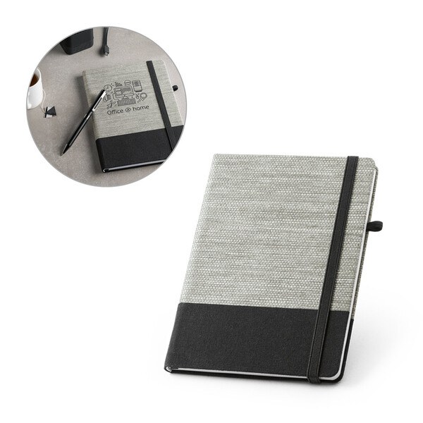 A5 notepad in straw fibre and cotton canvas with lined pages - Egotier 93268