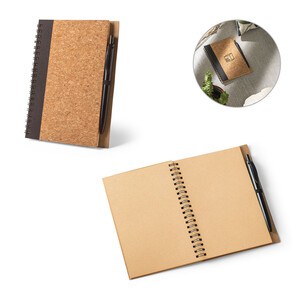 B6 notebook in cork and recycled polyester (100% rPET) with ballpoint pen - Egotier 93285
