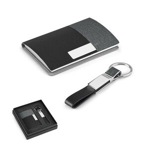 Metal and PU card and keyring set - Egotier 93314