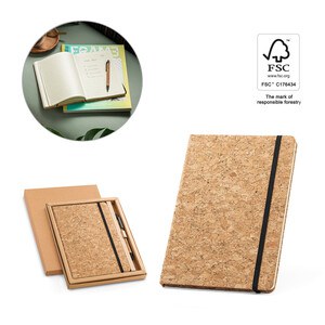 A5 notepad and ballpoint pen set in cork - Egotier 93578
