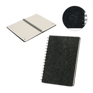 A5 notebook with semi-hard cover in recycled felt (100% rPET) with rings and lined pages - Egotier 93635