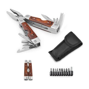 Folding pliers with multi-function tools in stainless steel and wood - Egotier 94022