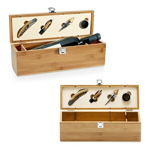 Bamboo, zinc and stainless steel wine set - Egotier 94189