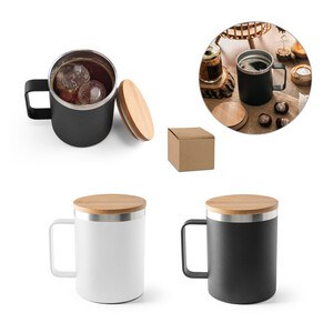Mug in 90% recycled stainless steel with bamboo lid 420 mL - Egotier 94276