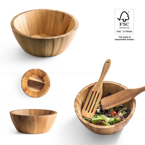 Round acacia wood salad bowl