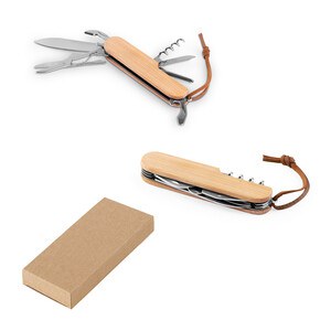 Multifunctional bamboo and stainless steel pocket knife with PU handle - Egotier 94366