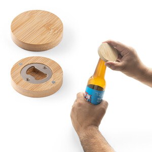 Bamboo coaster with bottle opener - Egotier 94573