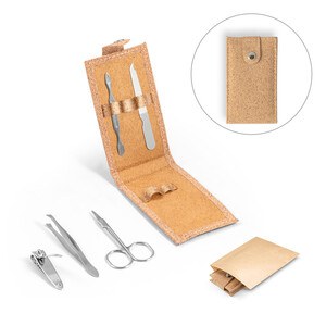 Stainless steel manicure set in cork pouch - Egotier 94897