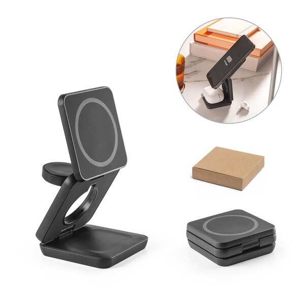 Super fast 15W 3-in-1 magnetic wireless charger in recycled ABS (100% rABS)