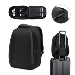 Anti-theft backpack, in twill with water-repellent coating and high-density 600D recycled polyester, for 17'3" laptop - Egotier 92393