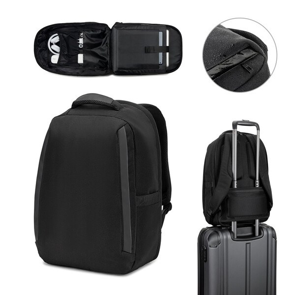 Anti-theft backpack, in twill with water-repellent coating and high-density 600D recycled polyester, for 173" laptop - Egotier 92393