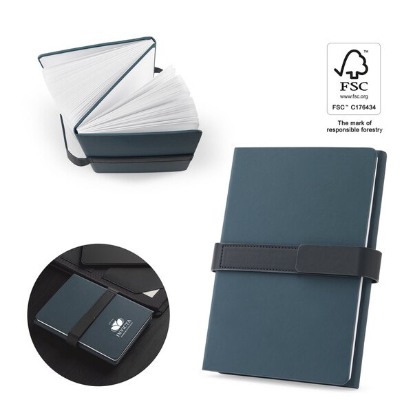A5 notepad in PU (50% recycled) with two blocks: lined pages and plain pages