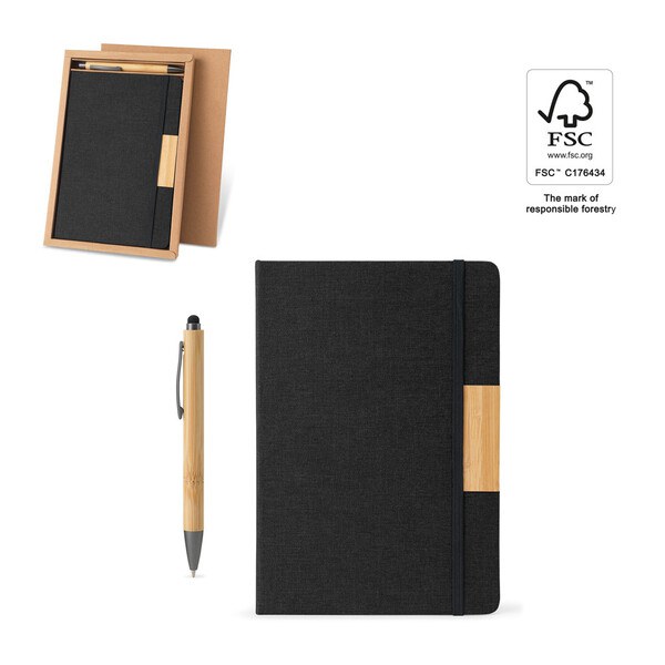 Set consisting of a hardcover A5 notepad and a bamboo ballpoint