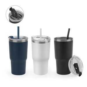 Compact stainless steel travel cup (91% recycled) with vacuum insulated double wall and matt finish 600 mL - Egotier 94372