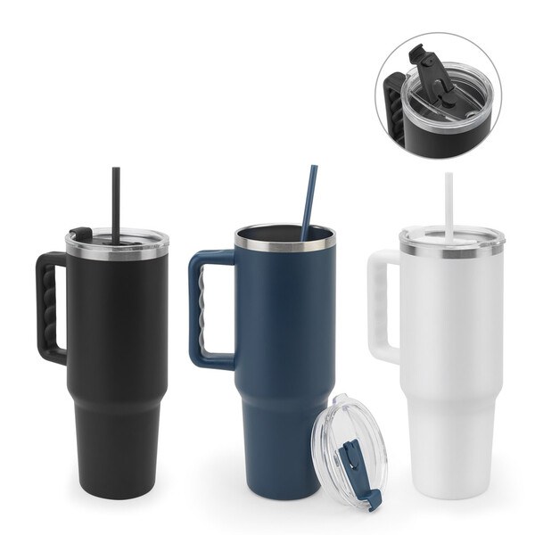 Large stainless steel travel cup (91% recycled) with vacuum insulated double wall and a matt finish 1300 mL - Egotier 94373