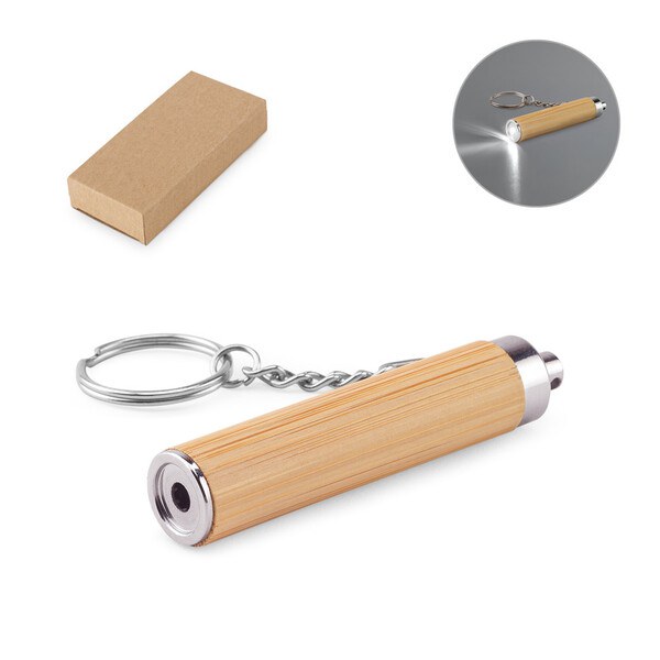 Bamboo and ABS key ring with LED torch - Egotier 95108
