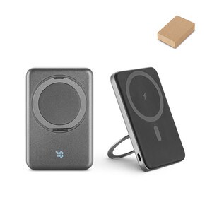 5'000 mAh magnetic power bank with 15W superfast wireless charger in recycled ABS (100% rABS) with stand - Egotier 97142