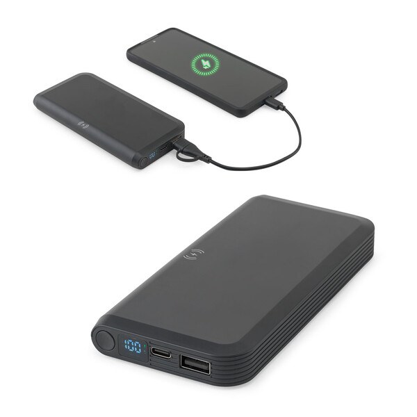 10.000 mAh power bank in recycled ABS (100% rABS) with 15W superfast wireless charger