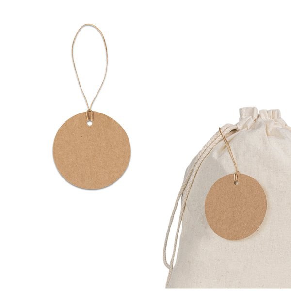 Label made from 100% recycled paper (700 g/m²) in a circular shape